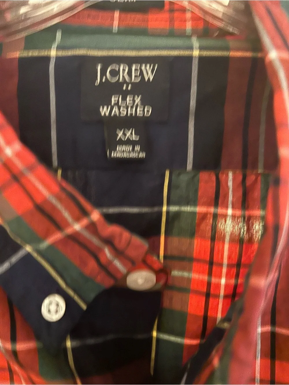 J. Crew Men’s Red and Navy Plaid Button-Down Shirt